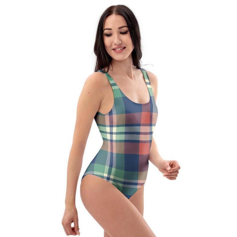 Multicolor Plaid Tartan One Piece Swimsuite