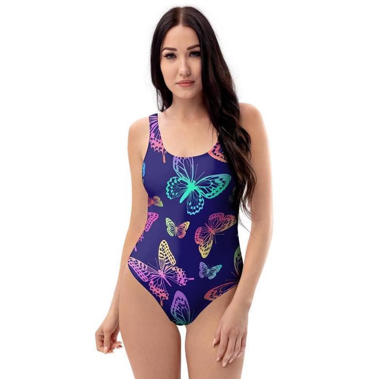 Neon Butterfly Print One Piece Swimsuite