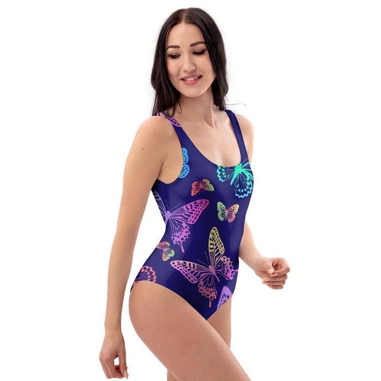 Neon Butterfly Print One Piece Swimsuite