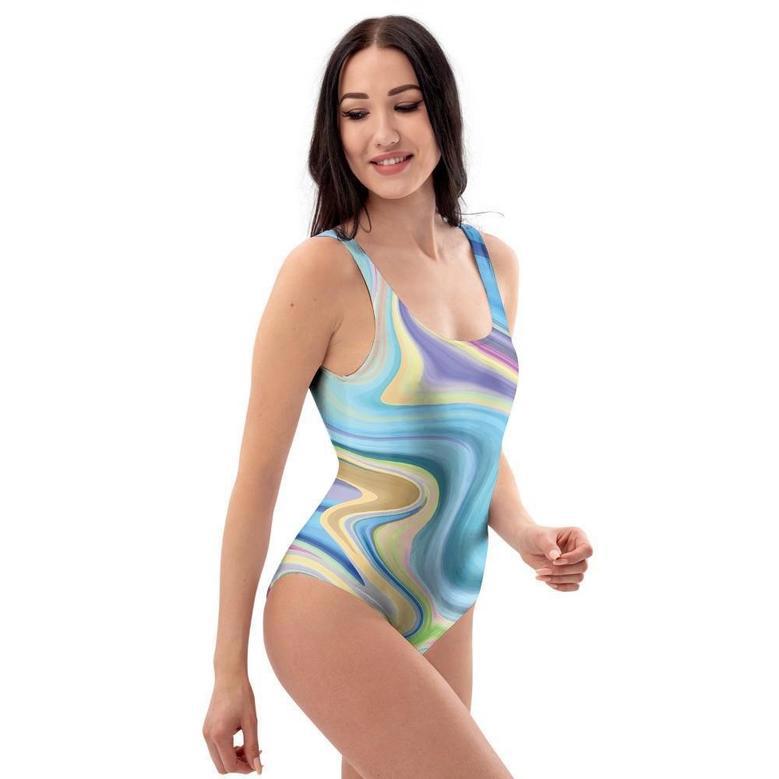 Neon Color Marble One Piece Swimsuite