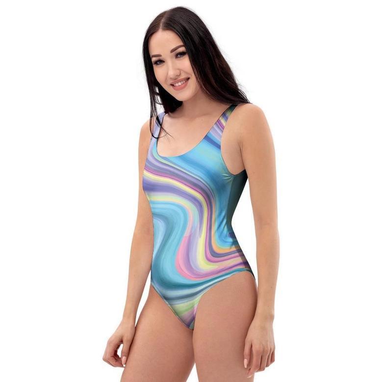 Neon Color Marble One Piece Swimsuite