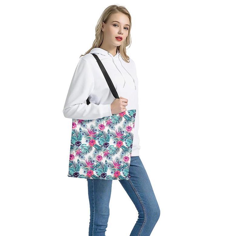 Neon Hibiscus Tropical Pattern Print Tote Bag