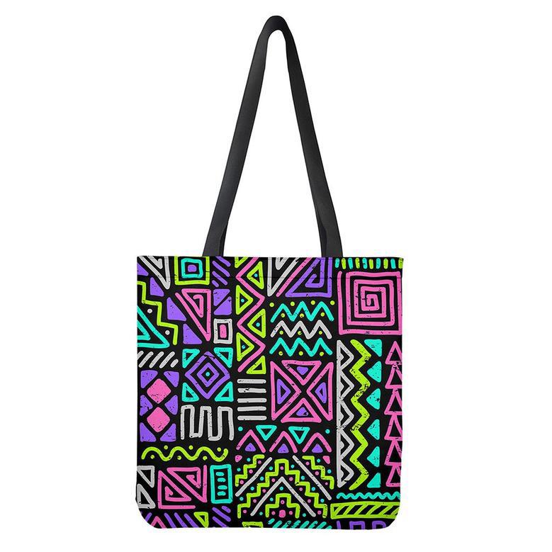 Neon Native Aztec Pattern Print Tote Bag