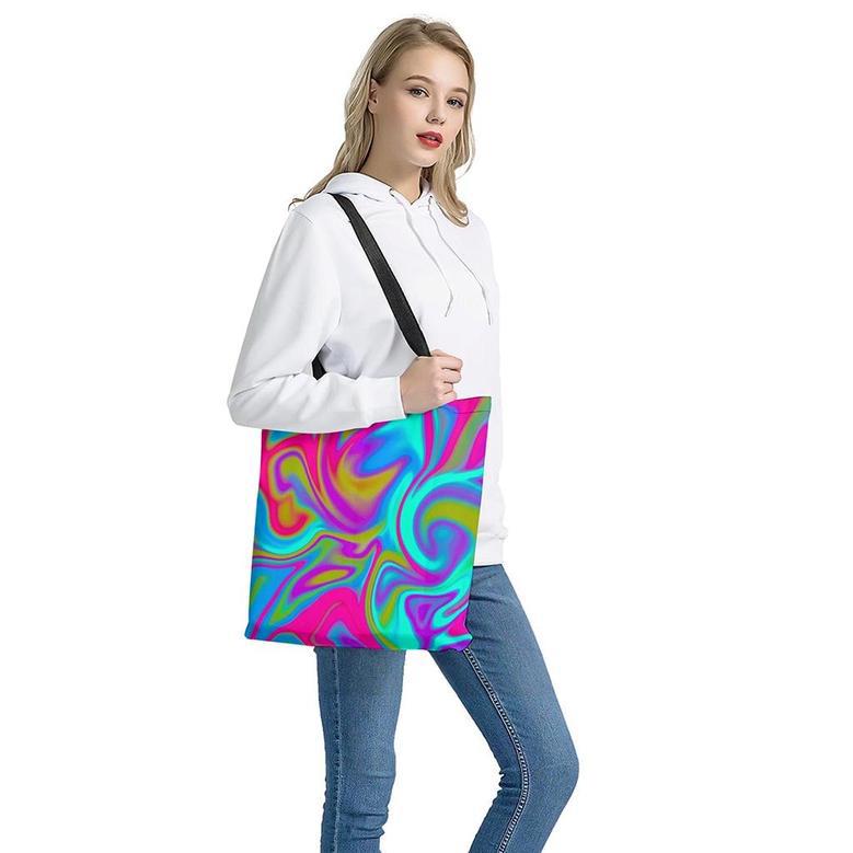 Neon Psychedelic Trippy Print Tote Bag