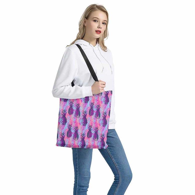 Neon Trippy Pineapple Pattern Print Tote Bag