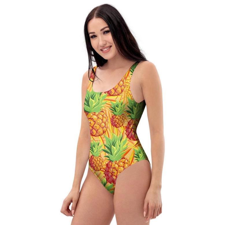 Neon Yellow Pineapple Hawaiian Print One Piece Swimsuite