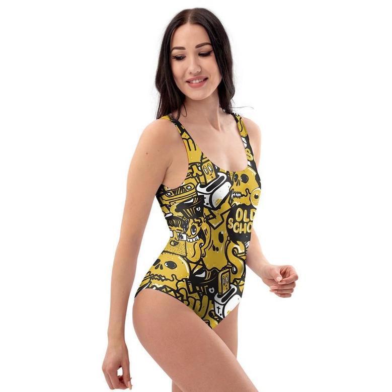 Old School Hiphop Print One Piece Swimsuite