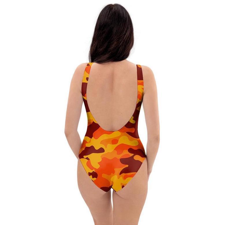 Orange Camo Print One Piece Swimsuite