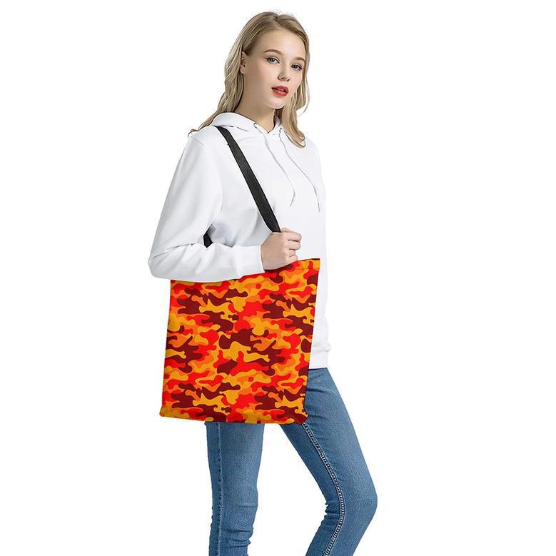 Orange Camouflage Print Tote Bag