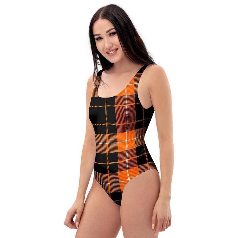 Orange Plaid Tartan One Piece Swimsuite