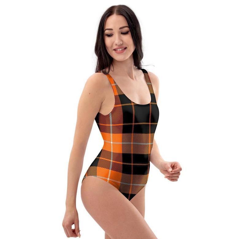 Orange Plaid Tartan One Piece Swimsuite