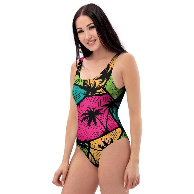 Palm Leaf Hawaiian Print Pattern One Piece Swimsuite