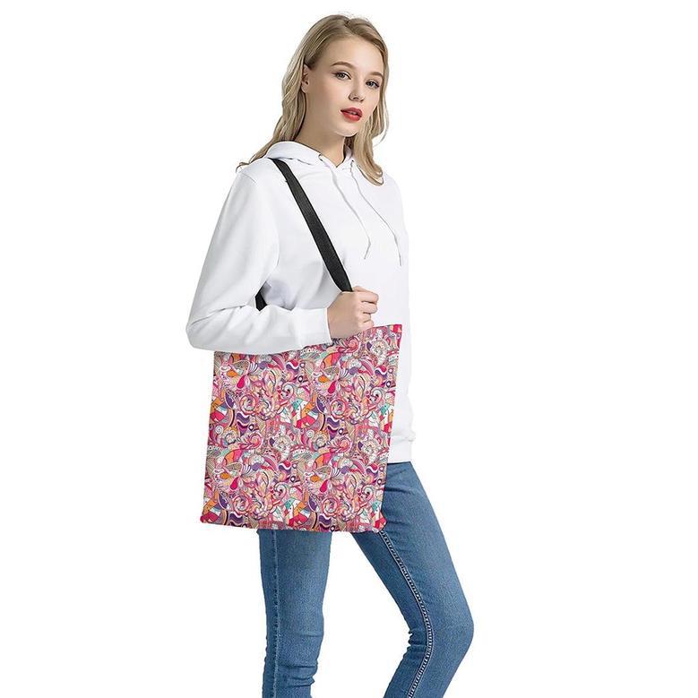 Pastel Bohemian Floral Pattern Print Tote Bag