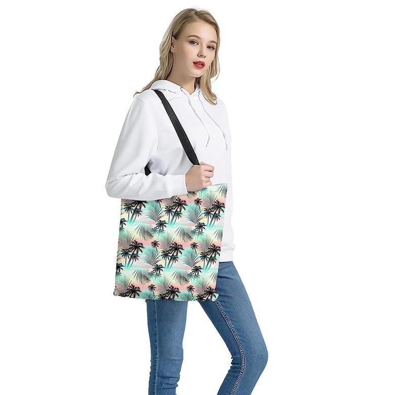 Pastel Palm Tree Pattern Print Tote Bag