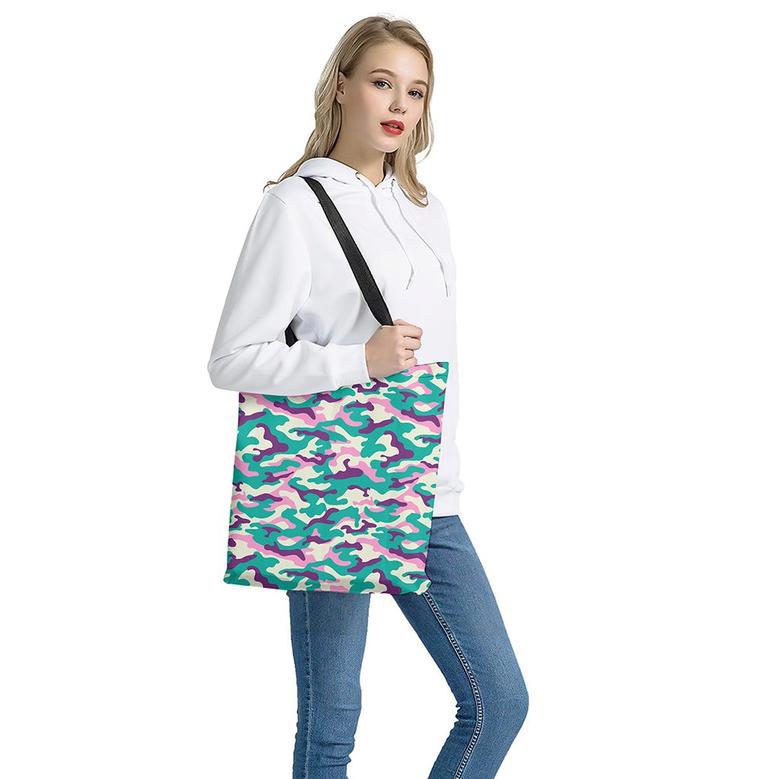 Pastel Teal And Purple Camouflage Print Tote Bag