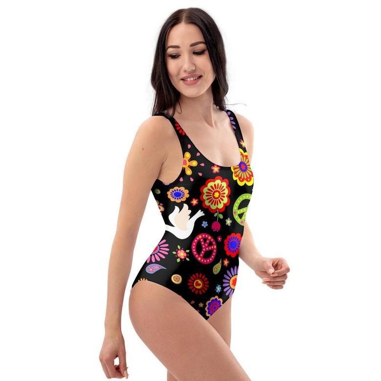 Peace Sign Hippie One Piece Swimsuite