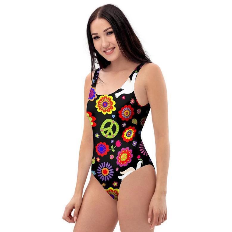 Peace Sign Hippie One Piece Swimsuite