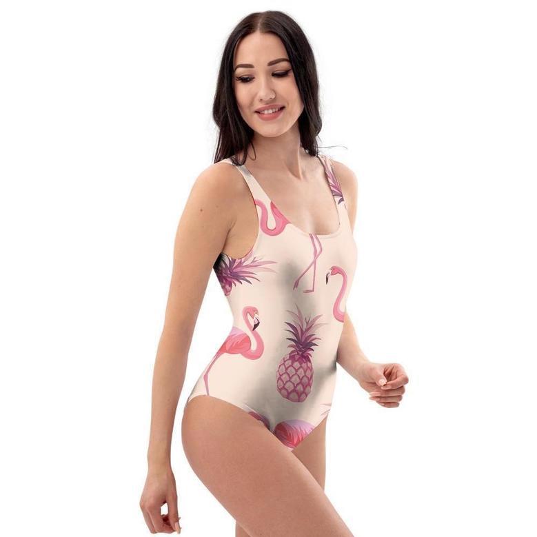 Pineapple Flamingo Print One Piece Swimsuite