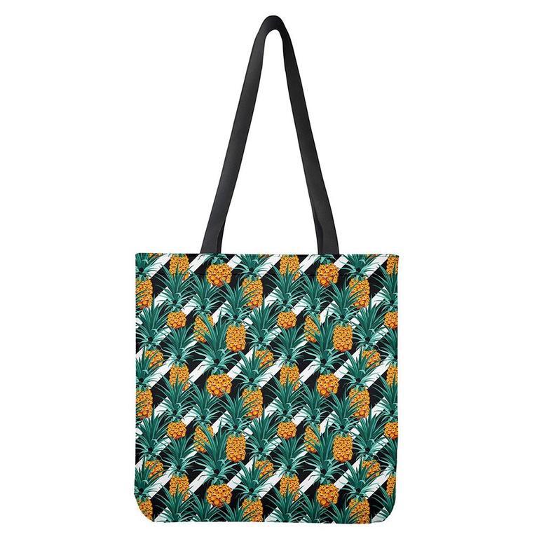 Pineapple Striped Pattern Print Tote Bag