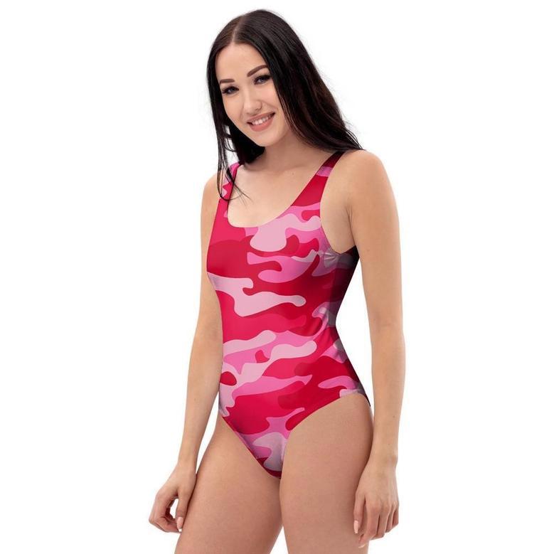 Pink Camo Print One Piece Swimsuite