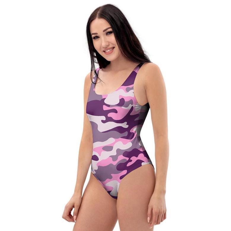 Pink Camouflage Print One Piece Swimsuite