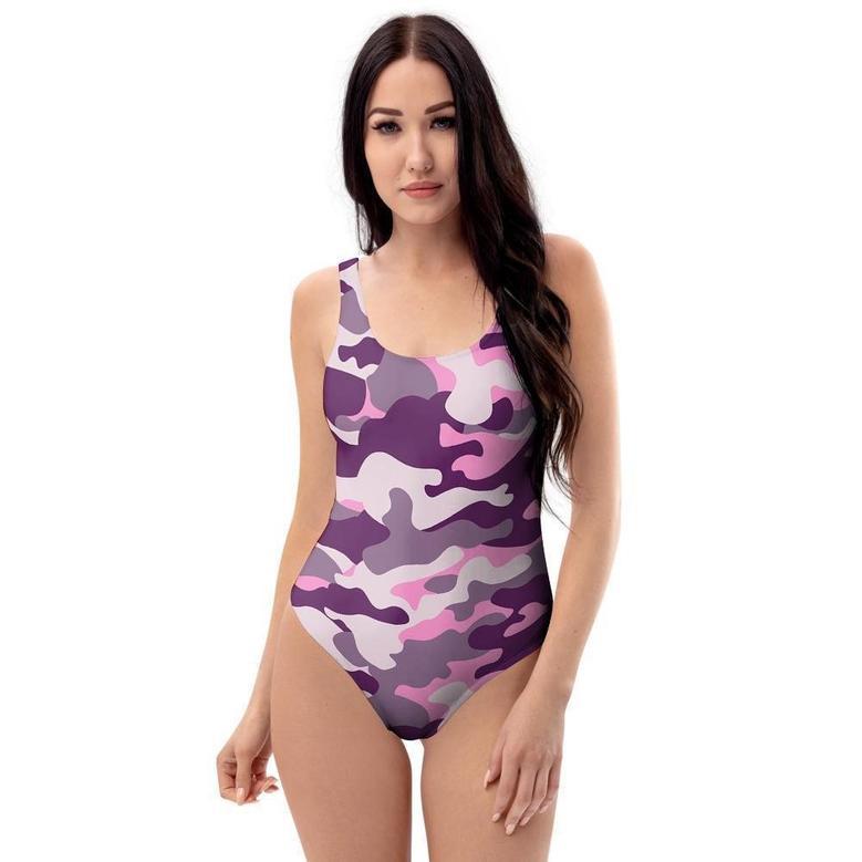 Pink Camouflage Print One Piece Swimsuite