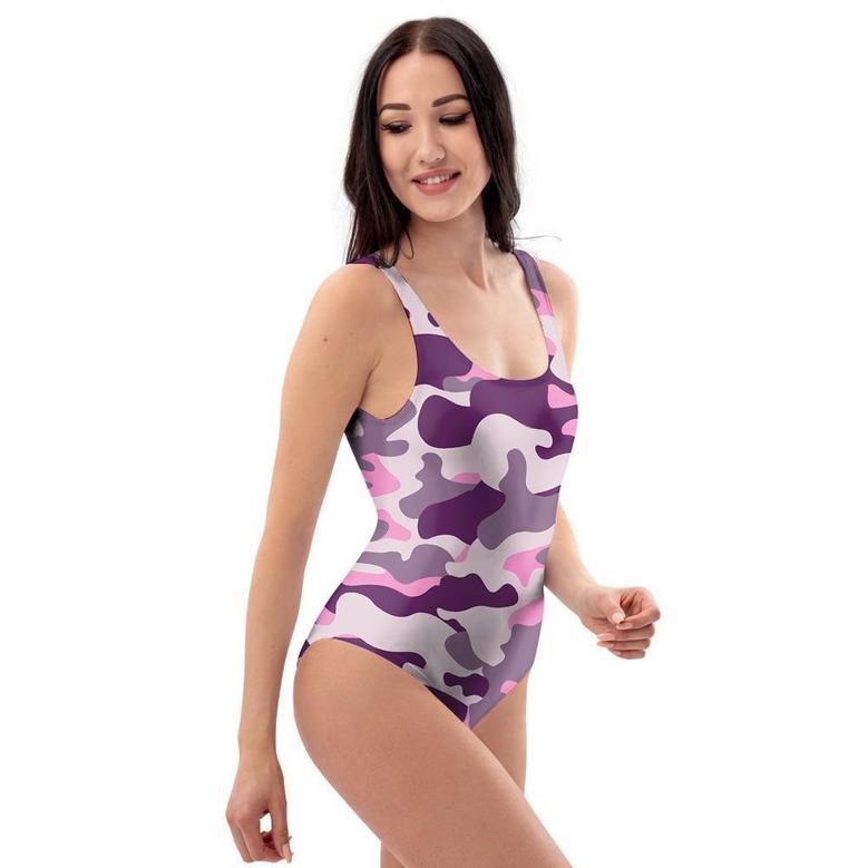 Pink Camouflage Print One Piece Swimsuite