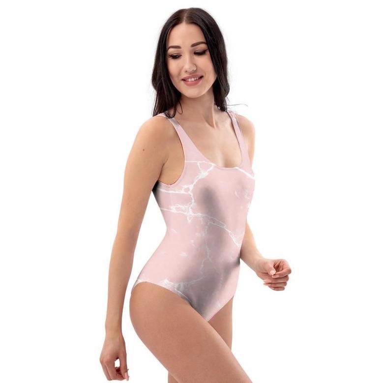 Pink Cracked Marble One Piece Swimsuite