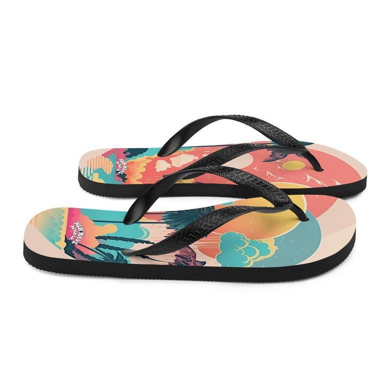 Pink Faded Retro Tropical Beach Palms Flip Flops Colorful