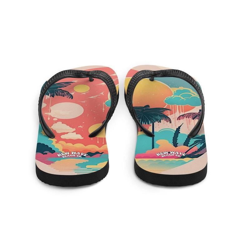 Pink Faded Retro Tropical Beach Palms Flip Flops Colorful