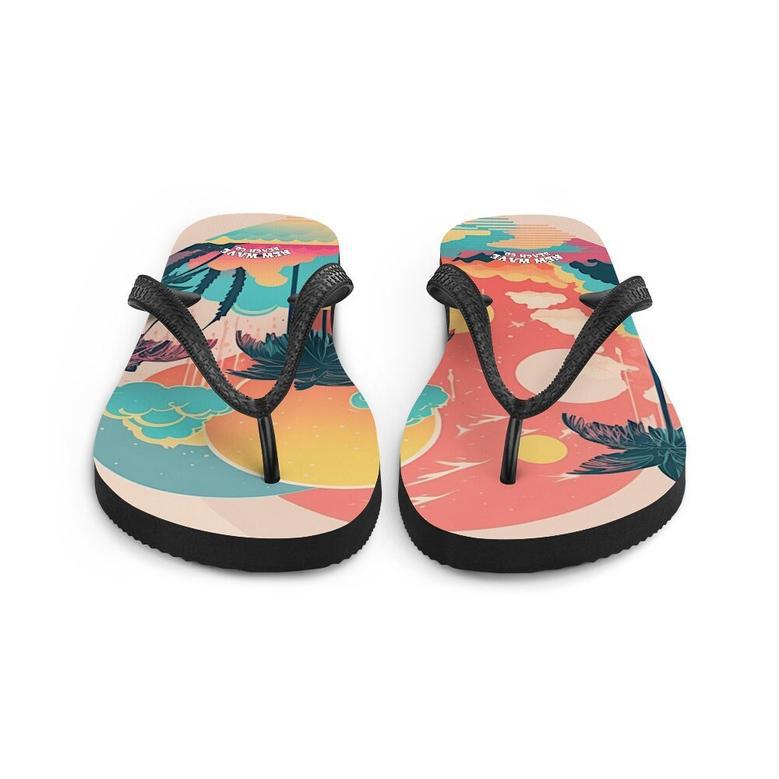 Pink Faded Retro Tropical Beach Palms Flip Flops Colorful