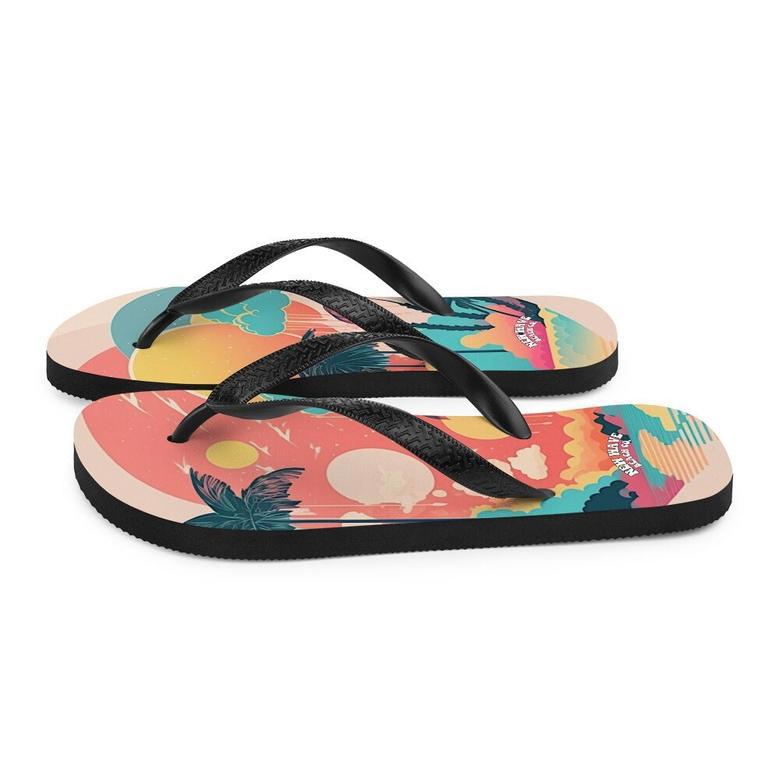 Pink Faded Retro Tropical Beach Palms Flip Flops Colorful