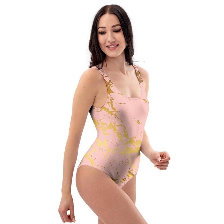 Pink Gold Marble One Piece Swimsuite