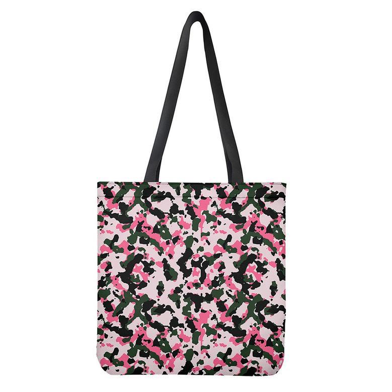 Pink Green And Black Camouflage Print Tote Bag