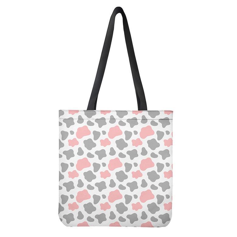 Pink Grey And White Cow Print Tote Bag