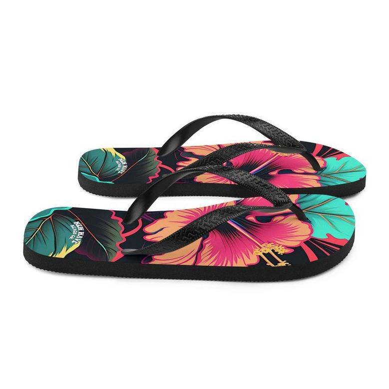 Pink Hibiscus Tropical Flower Flip Flops.