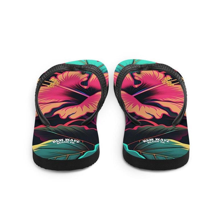 Pink Hibiscus Tropical Flower Flip Flops.