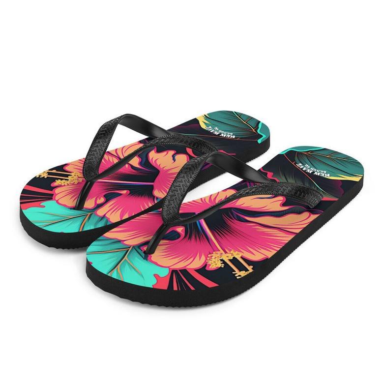 Pink Hibiscus Tropical Flower Flip Flops Colorful