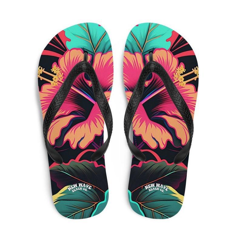 Pink Hibiscus Tropical Flower Flip Flops.