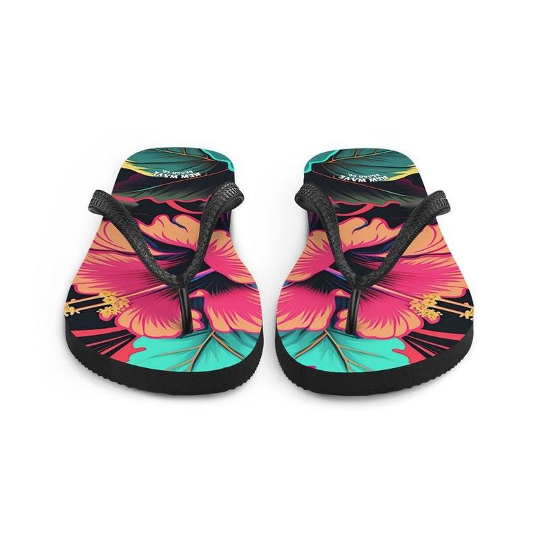 Pink Hibiscus Tropical Flower Flip Flops.