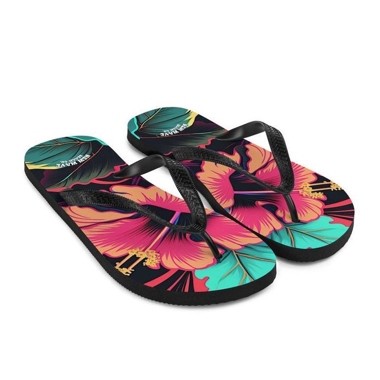 Pink Hibiscus Tropical Flower Flip Flops.