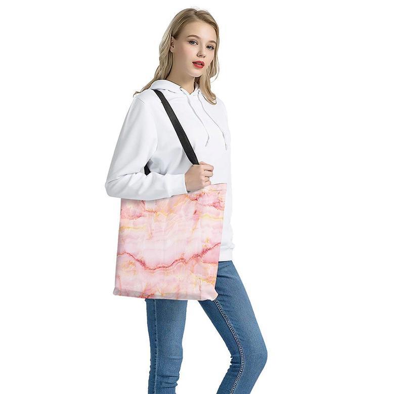 Pink Marble Print Tote Bag