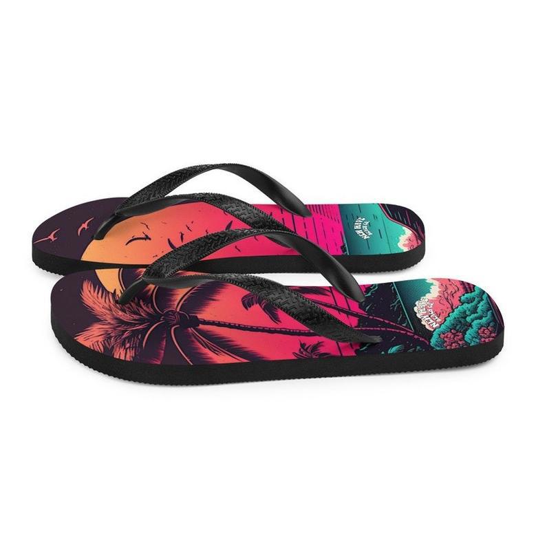 Pink Palm Beach Sunset Flip Flops Colorful