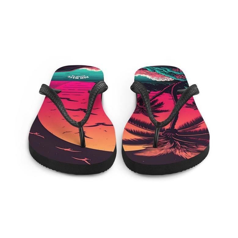 Pink Palm Beach Sunset Flip Flops Colorful