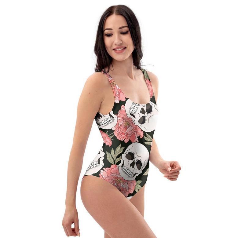 Pink Peony Skull One Piece Swimsuite