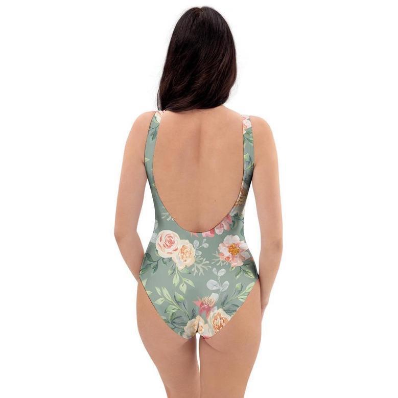 Pink Rose And Peony Floral One Piece Swimsuite