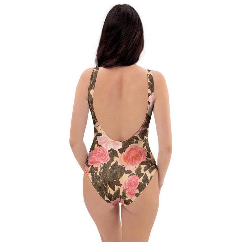 Pink Rose Floral One Piece Swimsuite