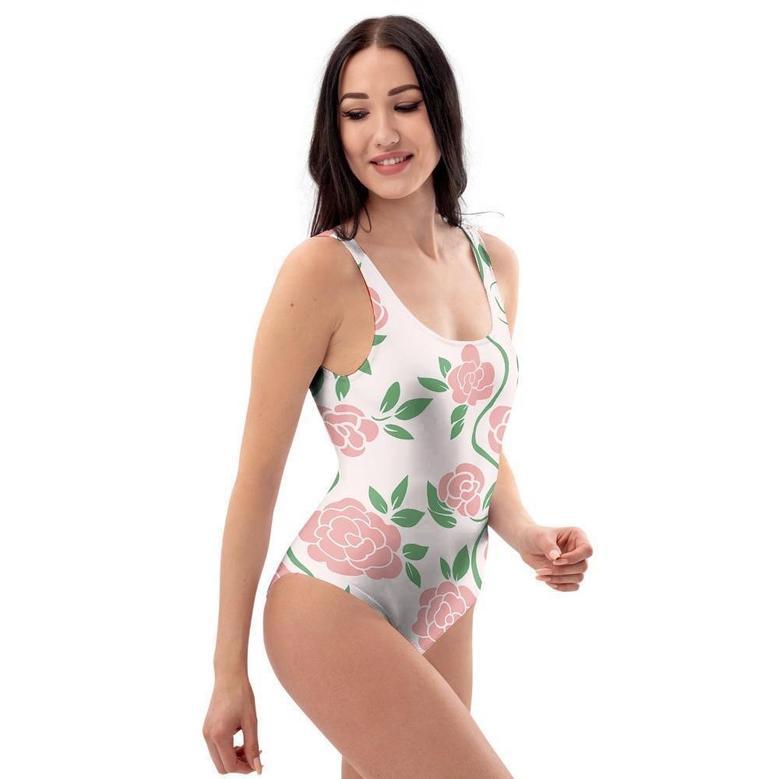 Pink Rose Flower One Piece Swimsuite