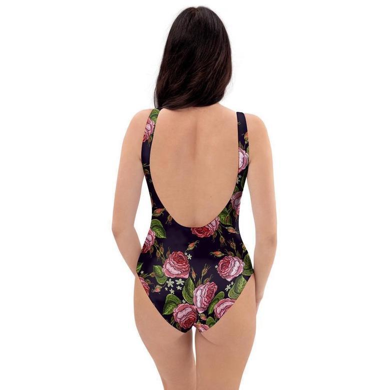 Pink Rose Print One Piece Swimsuite