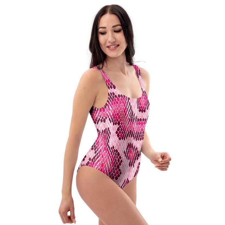 Pink Snakeskin Print One Piece Swimsuite